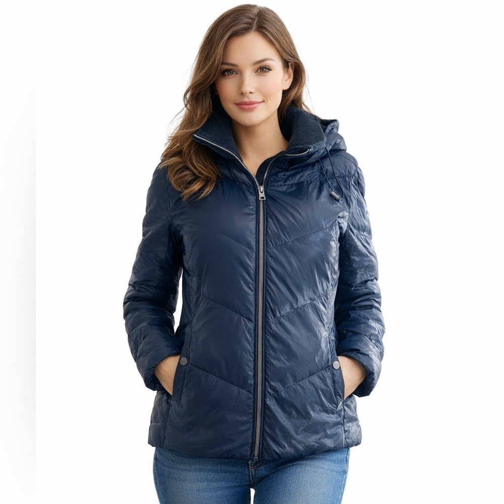 Lucky Brand Navy Puffer Jacket with Hood Zip-Up